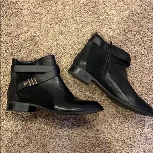 Leather & Suede Black Booties.  8 1/2 Size.
